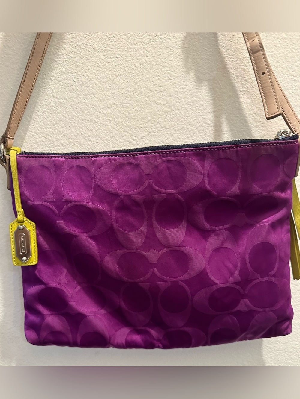 Coach Purple and Navy Signature Crossbody with Yellow Accent ๐๐ - Picture 4 of 10